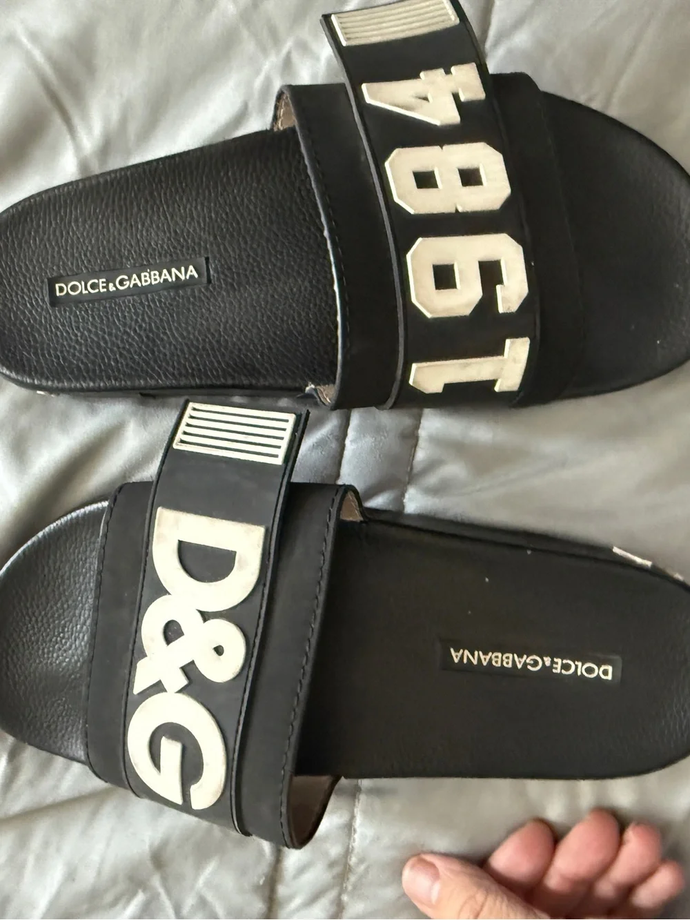 Dolce & Gabbana Black Slides with White Logo Details